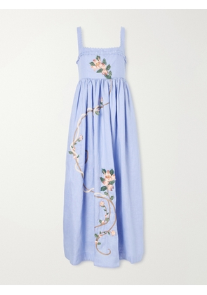 Agua by Agua Bendita - Barbara Navegante Embellished Appliquéd Linen Maxi Dress - Blue - x small,small,medium,large,x large