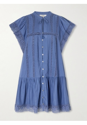 Sea - Pippa Tiered Lace-trimmed Cotton Mini Dress - Blue - xx small,x small,small,medium,large,x large
