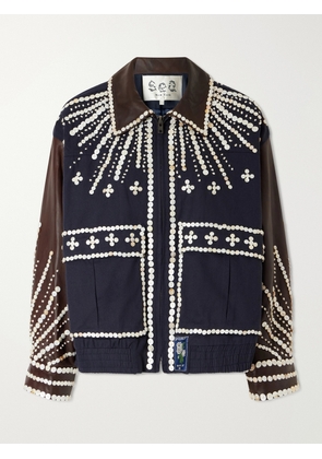 Sea - Georgie Button-embellished Cotton-canvas And Leather Jacket - Blue - x small,small,medium,large