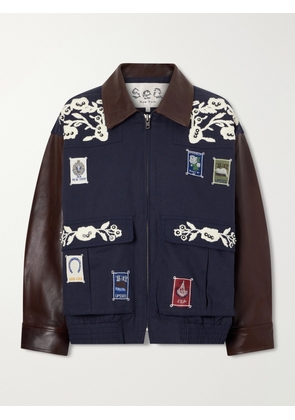 Sea - Georgie Embroidered Cotton-canvas And Leather Jacket - Blue - x small,small,medium,large