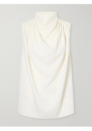 KALLMEYER - Penny Sequined Ruched Striped Twill Top - Neutrals - US0,US2,US4,US6,US8,US10,US12