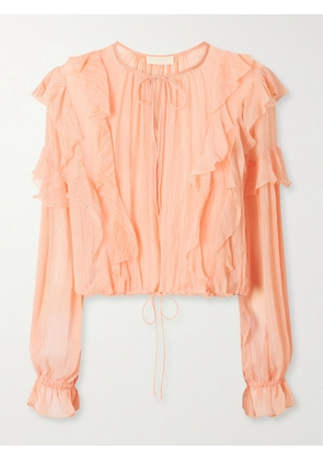 Ulla Johnson - Delfina Cropped Ruffled Silk-crepon Blouse - Pink - US00,US0,US2,US4,US6,US8,US10,US12