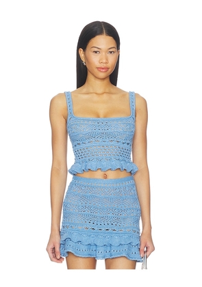 retrofete Damira Crochet Top in Blue. Size XS. Also in S, M, L, XL.