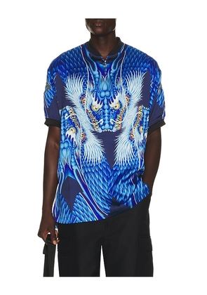 Y-3 Drgn Satin Jersey in Blue. Size XS. Also in S, M, L, XL/1X.