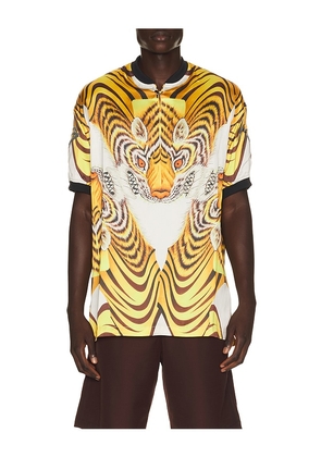 Y-3 Tiger Satin Jersey in Yellow. Size XS. Also in S, M, L, XL/1X.