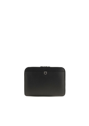 Ferragamo Black Calf Leather Bos Taurus Shoulder Bag