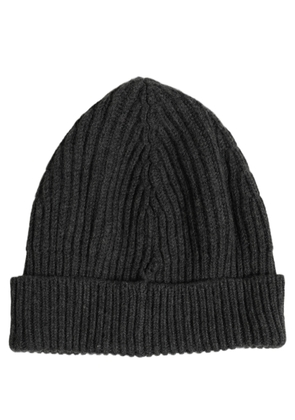 Dolce & Gabbana Men Charcoal Grey Ribbed Wool Knit Beanie One Size Hat