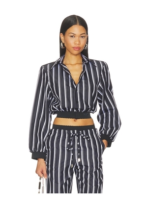 THE ATTICO Striped Poplin Shirt in Navy. Size 36. Also in 38, 40, 42, 44.