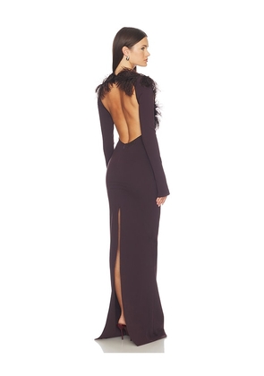 THE ATTICO Long Feather Gown in Brown. Size 40. Also in 38, 42, 44.