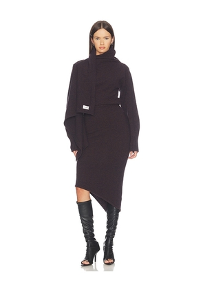 THE ATTICO Scarf Midi Dress in Brown. Size 36. Also in 38, 40, 42.
