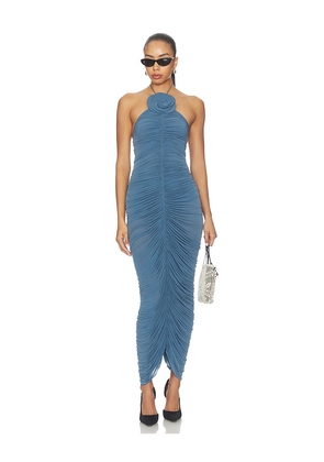 Magda Butrym Ruched Halter Dress in Blue. Size 36. Also in 34, 38.