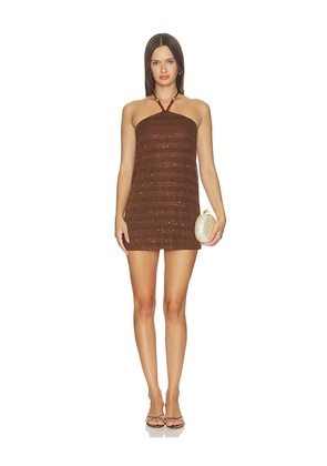 MORE TO COME Dagny Mini Dress in Brown. Size XXS. Also in XS, S, M, L, XL.