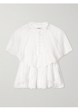 MARANT ÉTOILE - Lorna Ruffled Embroidered Cotton Blouse - White - FR 34,FR 36,FR 38,FR 40,FR 42,FR 44