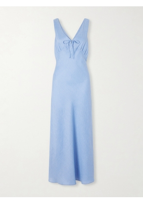 Miguelina - Bow-detailed Linen-jacquard Maxi Dress - Blue - x small,small,medium,large