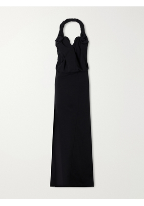 Magda Butrym - Floral-applique Ruched Wool-blend Maxi Dress - Black - FR 34,FR 36,FR 38,FR 40