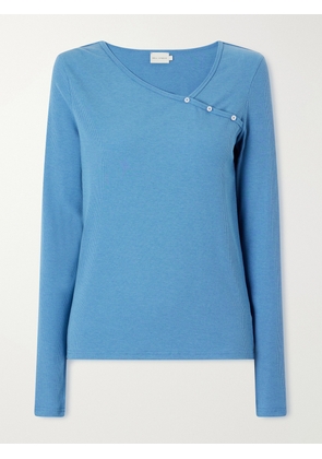 Deiji Studios - Button-detail Ribbed Lyocell And Wool-blend T-shirt - Blue - xx small,x small,small,medium,large
