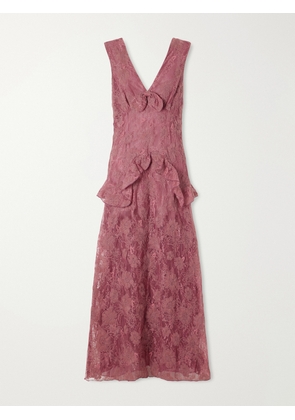 Anna Sui - Bow-detail Lace-embroidered Midi Dress - Pink - US0,US2,US4,US6,US8,US10,US12