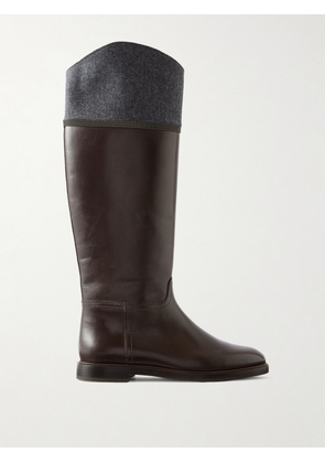 Brunello Cucinelli - Bead-embellished Wool-trimmed Leather Ankle Boots - Brown - IT36,IT37,IT37.5,IT38,IT38.5,IT39,IT39.5,IT40,IT41
