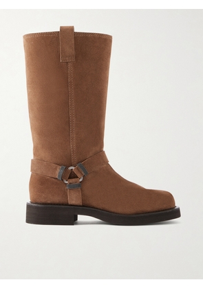 Brunello Cucinelli - Bead-embellished Suede Biker Boots - Brown - IT36,IT37,IT37.5,IT38,IT38.5,IT39,IT39.5,IT40,IT40.5,IT41