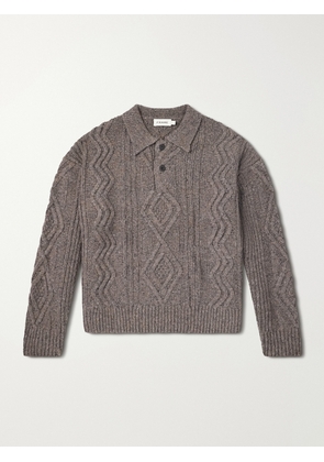 FRAME - Cable-Knit Wool and Cashmere-Blend Polo Sweater - Men - Gray - S