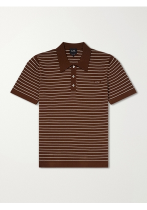 A.P.C. - Tristan Logo-Embroidered Striped Cotton Polo Shirt - Men - Brown - S