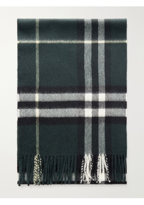 Burberry - Fringed Checked Cashmere Scarf - Men - Green