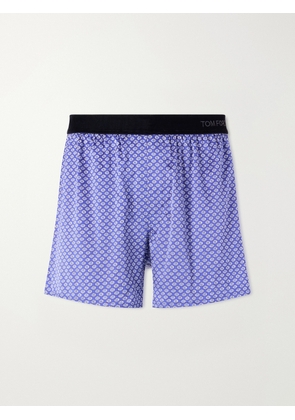 TOM FORD - Printed Stretch-Silk Satin Boxer Briefs - Men - Blue - S