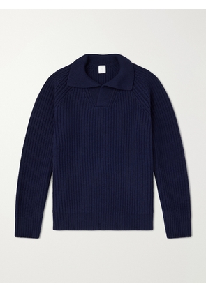 Eleventy - Ribbed-Knit Wool and Cashmere-Blend Polo Shirt - Men - Blue - S