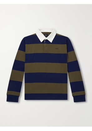 A.P.C. - Isaac Logo-Embroidered Striped Cotton Polo Shirt - Men - Blue - S
