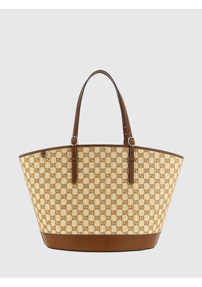 GUCCI Large Raffia Tote Bag with Flocked GG Monogram and Double Handles