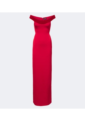 David Koma Velvet-trimmed off-shoulder satin gown