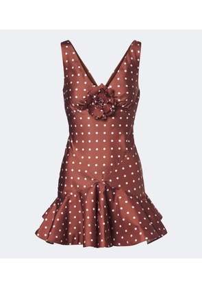 Rodarte Floral-applique polka-dot silk twill minidress