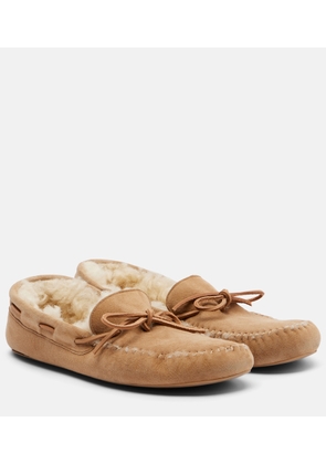 The Row Lucca shearling-trimmed suede boat shoes