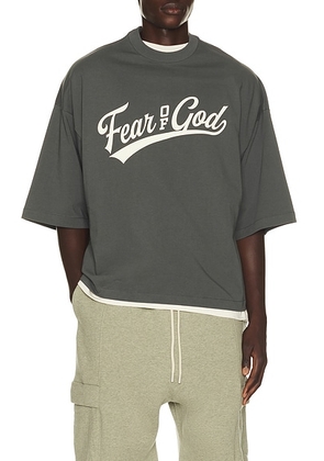 Fear of God ESSENTIALS Merch Tee in Iron Grey - Black. Size XXL/2X (also in XS, S, M, L, XL/1X).