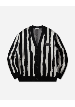 Men s Jacquard Wool Cardigan Black Stripe