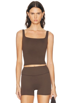 NikeSKIMS Matte Square Neck Tank Top in Dark Sepia - Chocolate. Size L (also in M, S, XS).