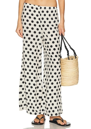 SIMONMILLER Nella Crepe Wide Leg Pant in Macadamia & Black Polka Dot - Black & White. Size L (also in XS, S, M).