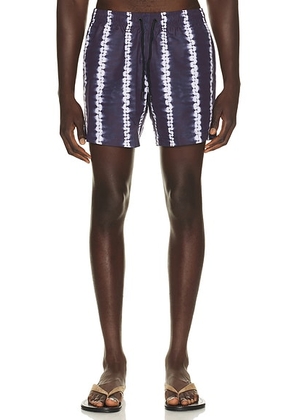 Commas Shibori Stripe Classic Swim Short in Navy - Blue. Size M (also in L, S, XL/1X, XXL/2X).