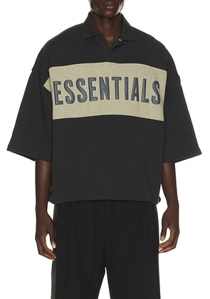 Fear of God ESSENTIALS Panelled Crop Polo in Iron Grey Heather & Seal Heather - Grey. Size L (also in XS, S, M, XL/1X, XXL/2X, XXXL/3X).