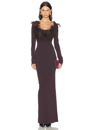 THE ATTICO Long Feather Gown in Dark Brown - Brown. Size 38 (also in 36, 40, 42, 44).