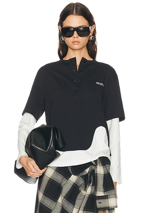 THE ATTICO Layered Tee in Black & White - Black. Size 38 (also in 40, 42, 36, 44).