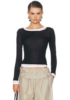 Enza Costa Tissue Jersey Layered Long Sleeve Top in Black & White - Black. Size L (also in ).