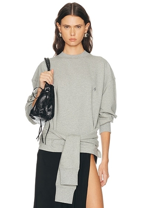 THE ATTICO Fleece Tie Sweatshirt in Melange Grey - Grey. Size 36 (also in 38, 40).