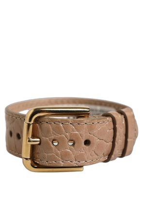 Dolce & Gabbana Brown Embossed Leather Gold Buckle Belt Strap Bracelet