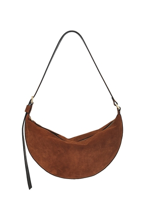 ALLSAINTS Halfmoon Suede Shoulder Bag in Brown.