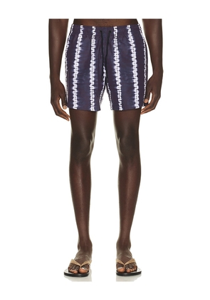 Commas Shibori Stripe Classic Swim Short in Blue. Size S. Also in M, L, XL/1X, XXL/2X.