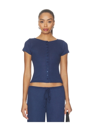 ALL THE WAYS Romee Button Up Tee in Navy. Size XXS. Also in XS, S, M, L, XL.