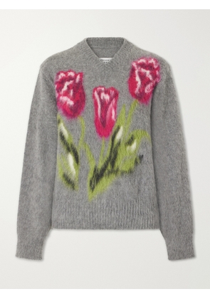 Maison Margiela - Floral Intarsia-knit Brushed Wool-blend Sweater - Gray - x small,small,medium,large,x large