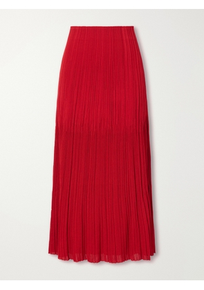 Balmain - Plissé-crepe Midi Skirt - Red - FR 34,FR 36,FR 38,FR 40,FR 42
