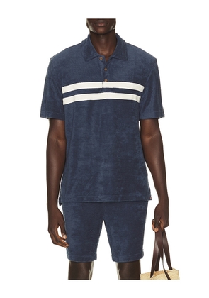 Faherty Cabana Towel Terry Surf Stripe Polo in Blue. Size S. Also in M, L, XL/1X.